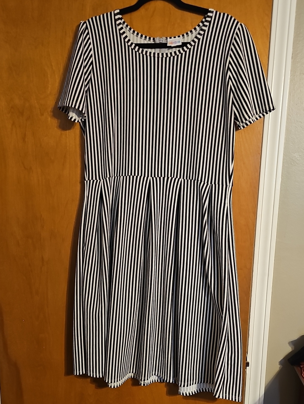 LuLaRoe Black and White Vertical Stripe Midi Dress